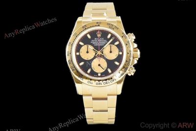 Swiss Rolex Daytona V2  904L Yellow Gold Black Dial watch AR Replica Watches